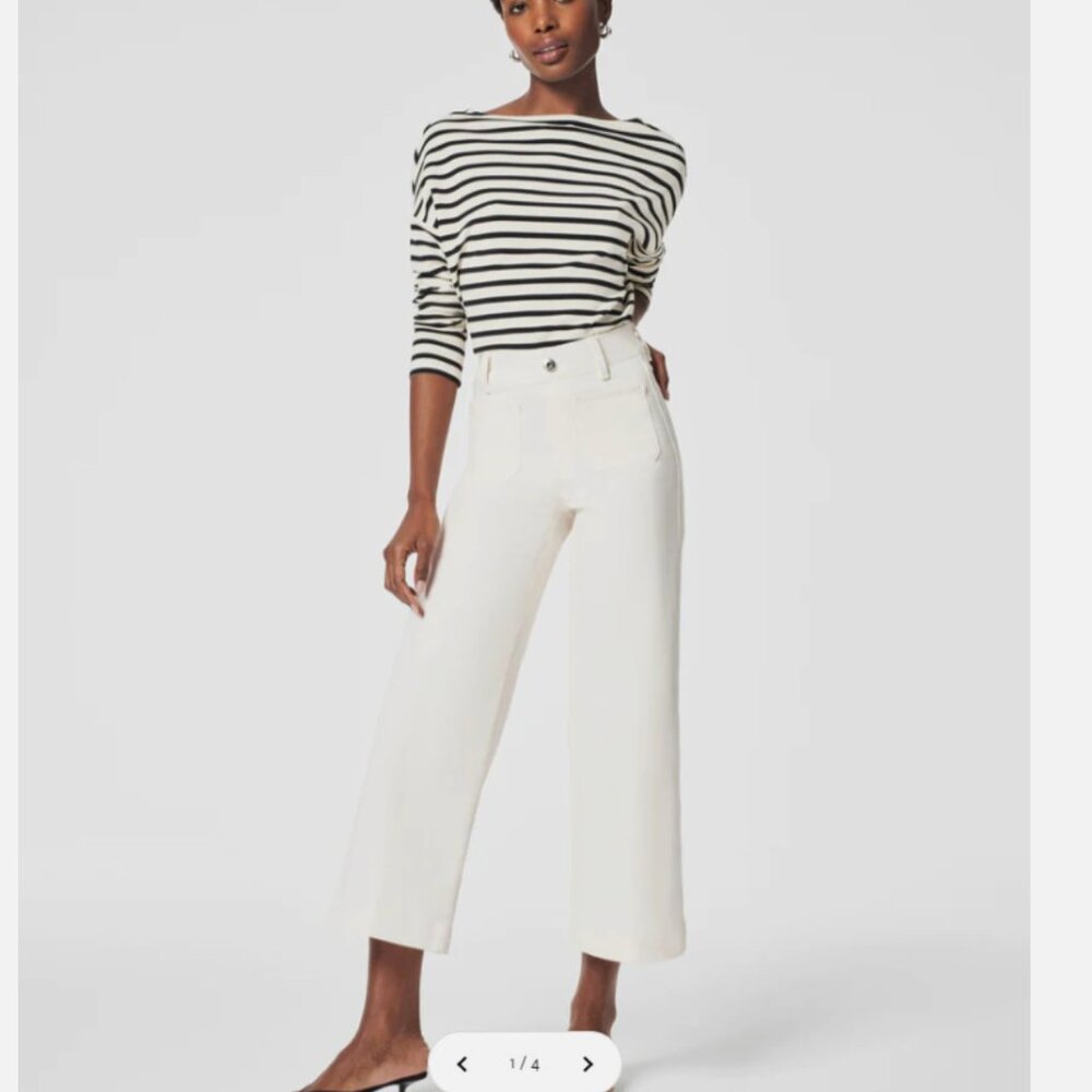 NWT SPANX Cropped Wide Leg Jeans in Ecru Wash Pull On XL - Picture 4 of 10